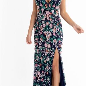 Primavera Couture Navy Floral Maxi Dress